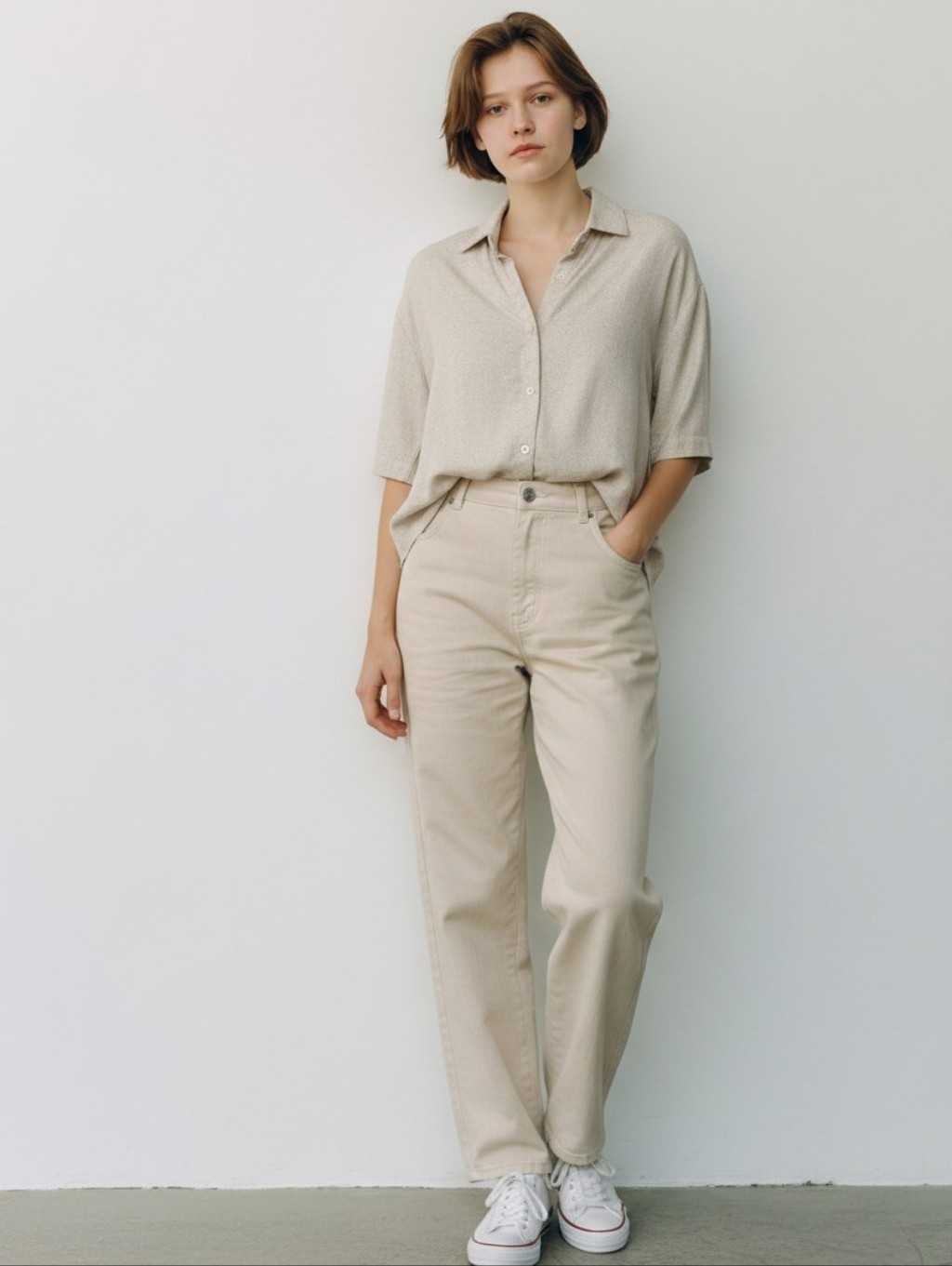 New Yana K Mallorca Cream Linen Button-Down Short Sleeve Shirt Size Xs Relaxed